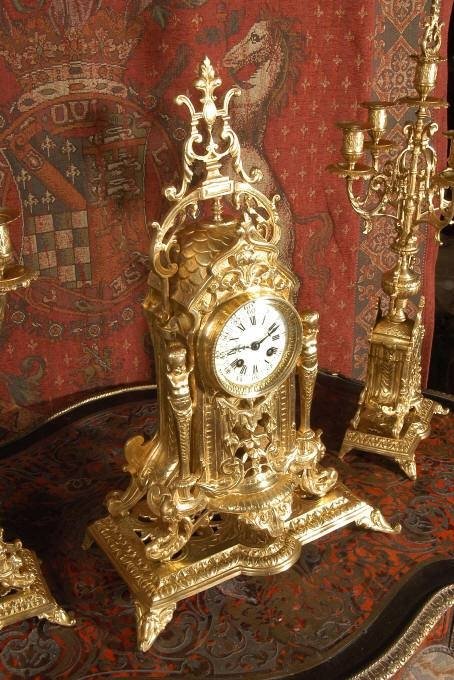 fig 2. ***** SOLD ***** Large Antique French Gilt Brass Clock Set - A. D. Mougin